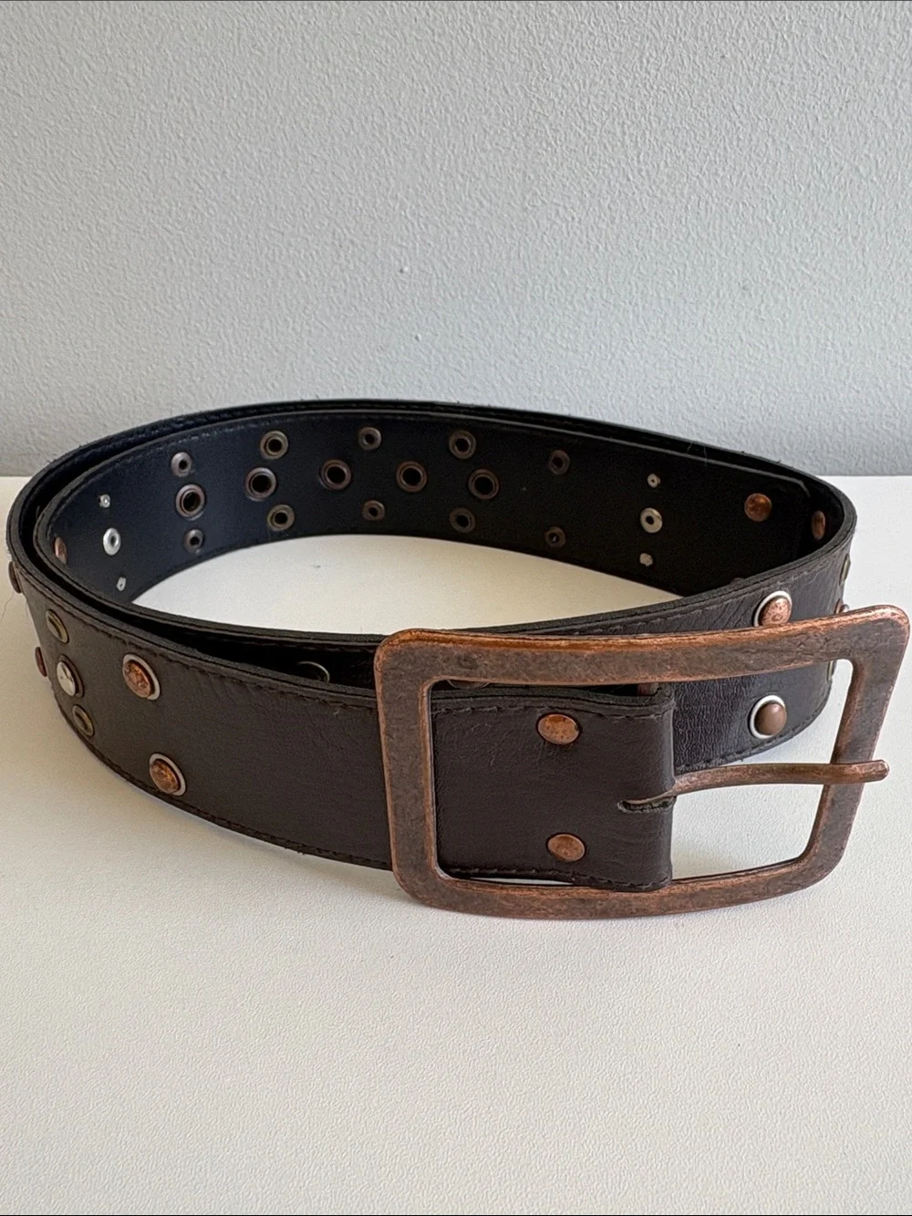 Brown Double Row Grommet Belt Boho Y2K‎ Festival Studded